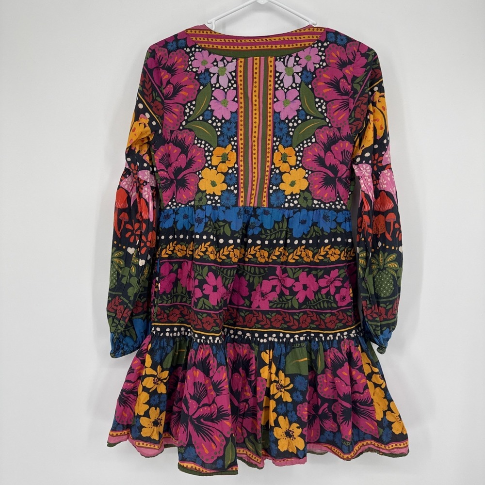 Farm Rio Anthropologie Floral Mini Dress Cotton Boho Puff Sleeve Womens XS - Picture 4 of 7